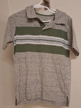 Sonoma Gray Heather Polo with Olive and Light Blue Stripes